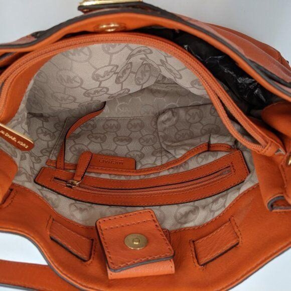 Michael Kors women's Hamilton orange leather signature liner shoulder bag - Picture 8 of 13